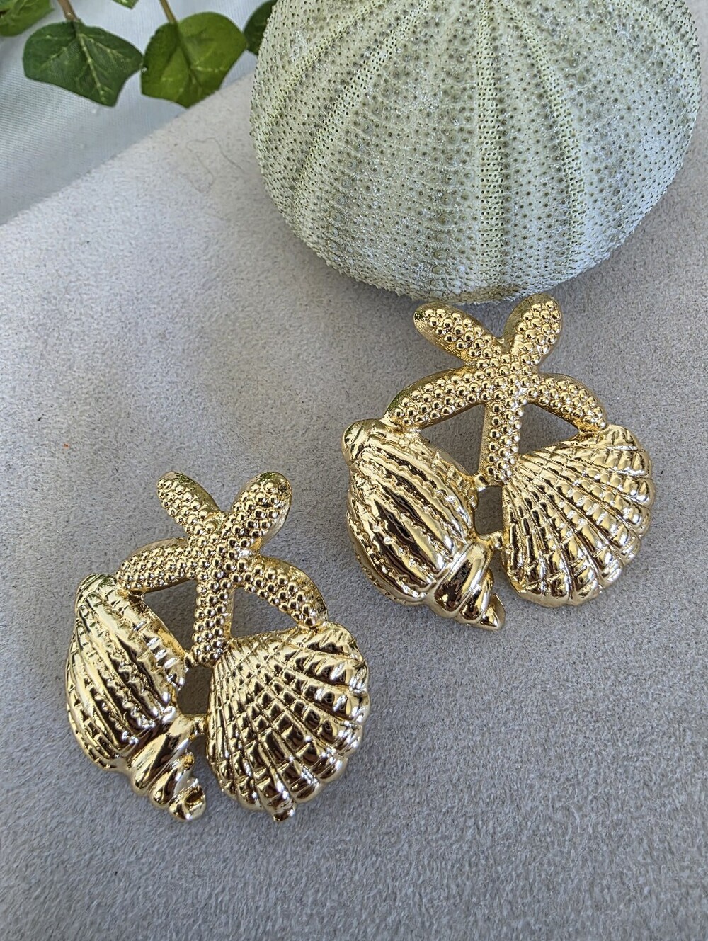 Gold Filled Coastal Starfish & Seashell Statement Earrings